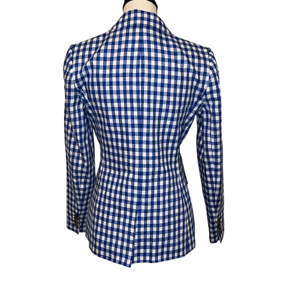 J Crew 100% Linen Campbell Blazer Jacket Navy Blue White Gingham Check Size 0 - Picture 4 of 14
